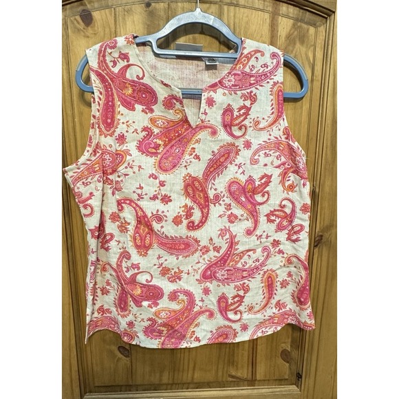 Tops - Units Petite L Linen Tank Top Pink Paisley Print Sleeveless Summer Blouse‎ NWT